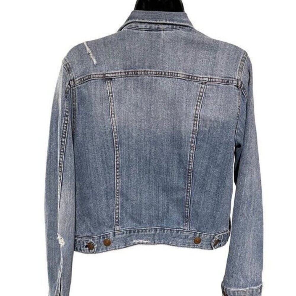 H&M Women’s Blue Distressed Denim Jacket Size 10 Button Front Classic Jean Coat - Picture 2 of 11